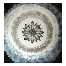 Zilveren lotus, 90 bij 90 cm, acryl op doek, in opdracht 2010
