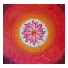 Oranje Lotus, 70 bij 70 cm acryl op paneel, 2007, te koop