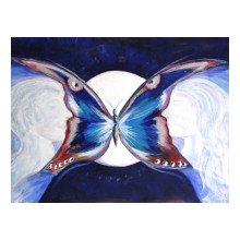 Man vrouw vlinder, 90 bij 70 cm, acryl op doek, 2010 te koop
