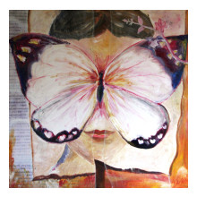 Vlindervrouw, 90 bij 90 cm, acryl en pastel op doek, 2007, te koop